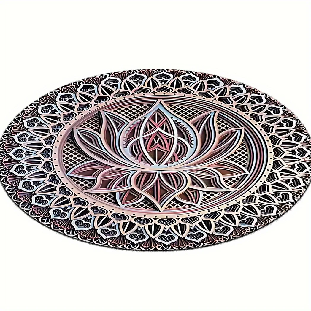 Mandala Lotus Geometric Round Rug Flannel Meditation Yoga Space Decor Spiritual Wellness Home Accessory Zen Style Floor Mat