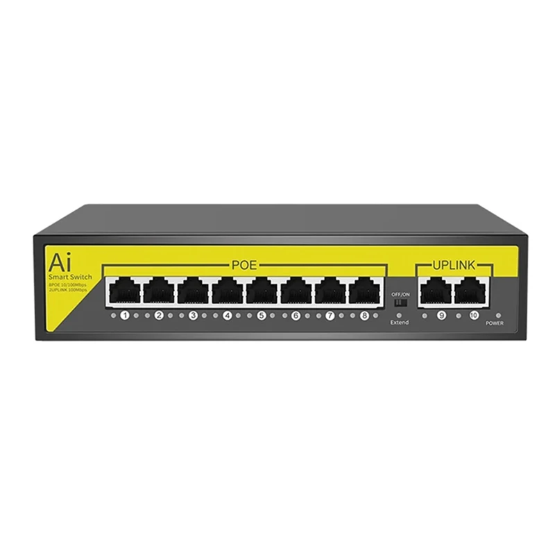 

48V 8Ports POE Switch Ethernet 10/100Mbps IEEE 802.3 Af/At For IP Camera/CCTV Security Camera System/Wireless AP EU Plug