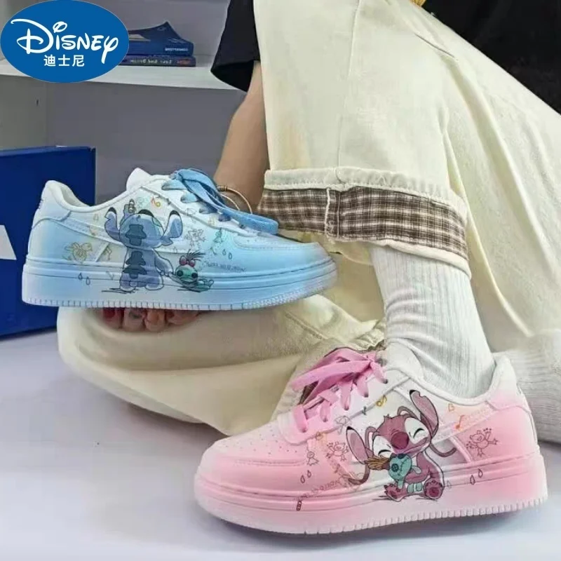 

New Disney Stitch Angel Cartoon Sneaker Women Summer Breathable Versatile Couples Board Shoes Y2k Cute Student Leisure Shoes