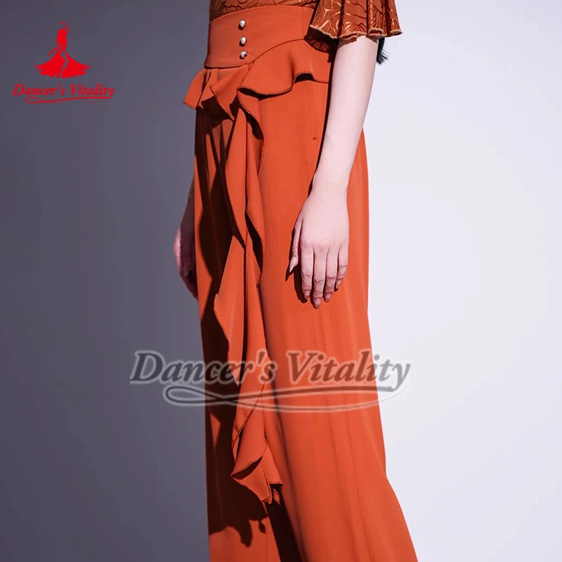 Pantaloni a gamba dritta per danza sociale con design a bottoni perlato su un lato Pantaloni da allenamento per danza Foxtrot Quickstep per adulti