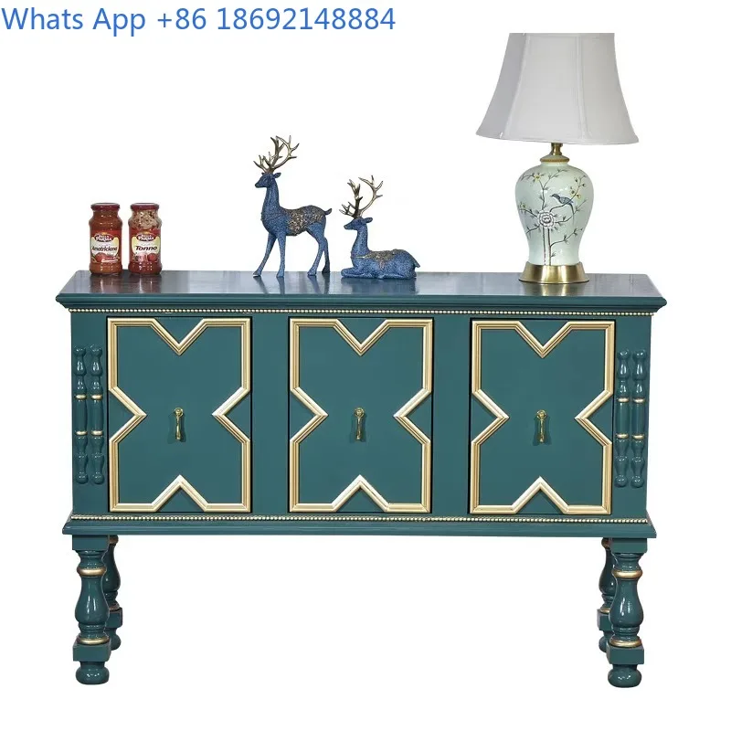 Luxury Style Wooden Storage Cabinet for Entryway Living Room Minimalist Gold Trim Display Console