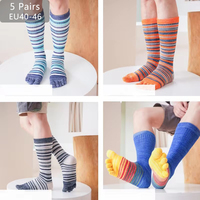 5 Pairs Man Toe Socks Long Plus Large Size Cotton Colorful Striped Compression Sport Fitness Happy 5 Finger Calf Socks EU40-46