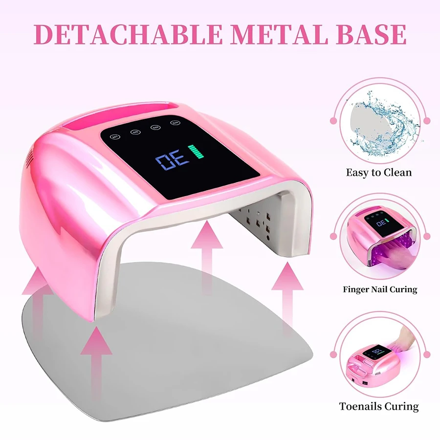Dual Light Source Rechargeable Nail Lamp with Mirror Bottom Cordless Gel Polish Dryer Pedicure Machine Wireless Nail UV LED Lamp