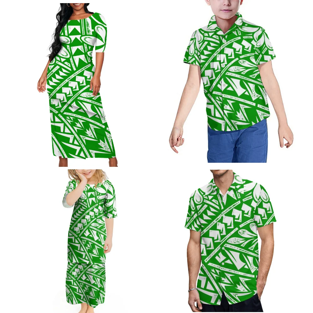 Mother Daughter Puletasi Father Son Shirt Summer Short Sleeve Suit Hawaiian Floral Print Custom Polynesian Family Party Dress