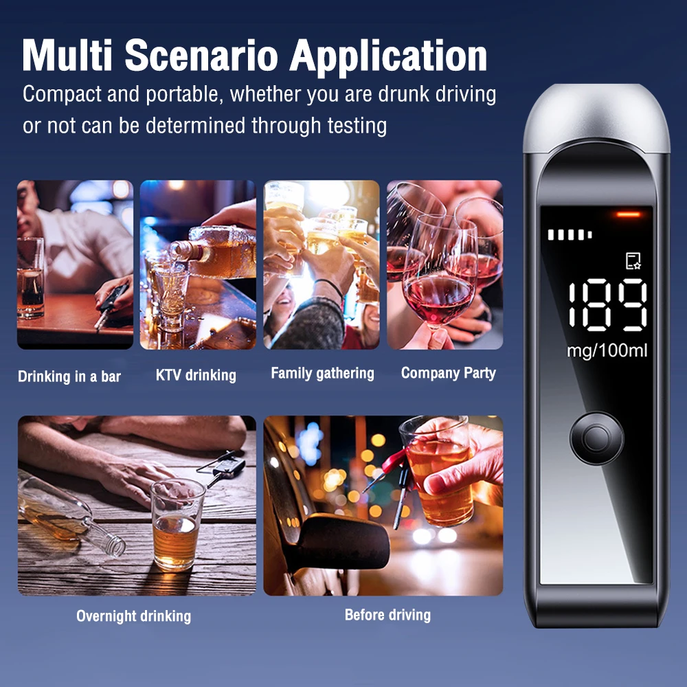 Rechargeable Alcohol Tester Professional Breath Alcohol Tester with Digital Display Electric Breathalyzer Alcohol Test Tools