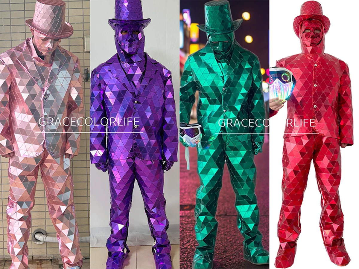 مرآة رجل ديسكو البدلة زي مخيط يدويا لامعة مرحلة الأداء الزي للرجال ملهى ليلي حفلة الرقص هالوين عرض فاخر