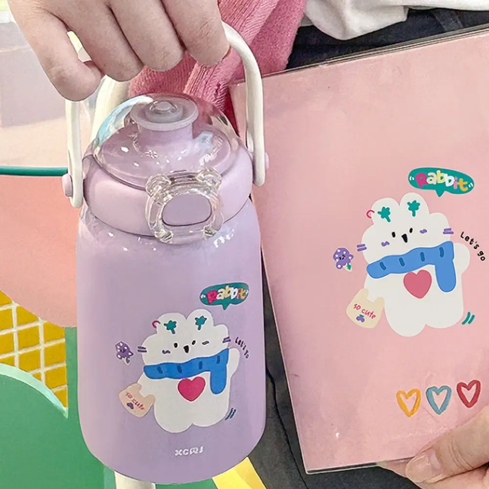

Cartoon Thermal Cup Double Drinking Straw Leakproof Vacuum Cup Large Capacity Stainless Steel Student Water Cup for Children