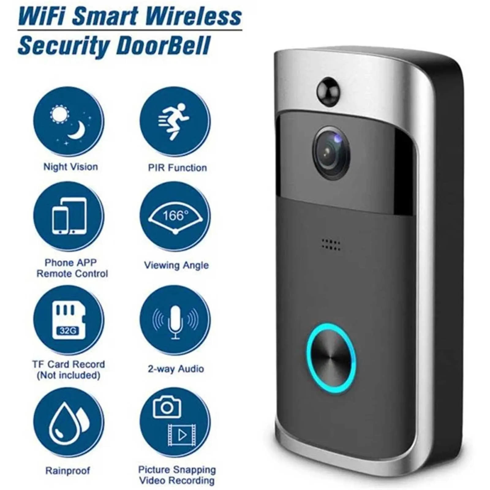 Wireless Doorbell Intercom WiFi Outdoor HD Camera Night-vision Security Door Bell Wireless WiFi Security Phone Bell 720PHD