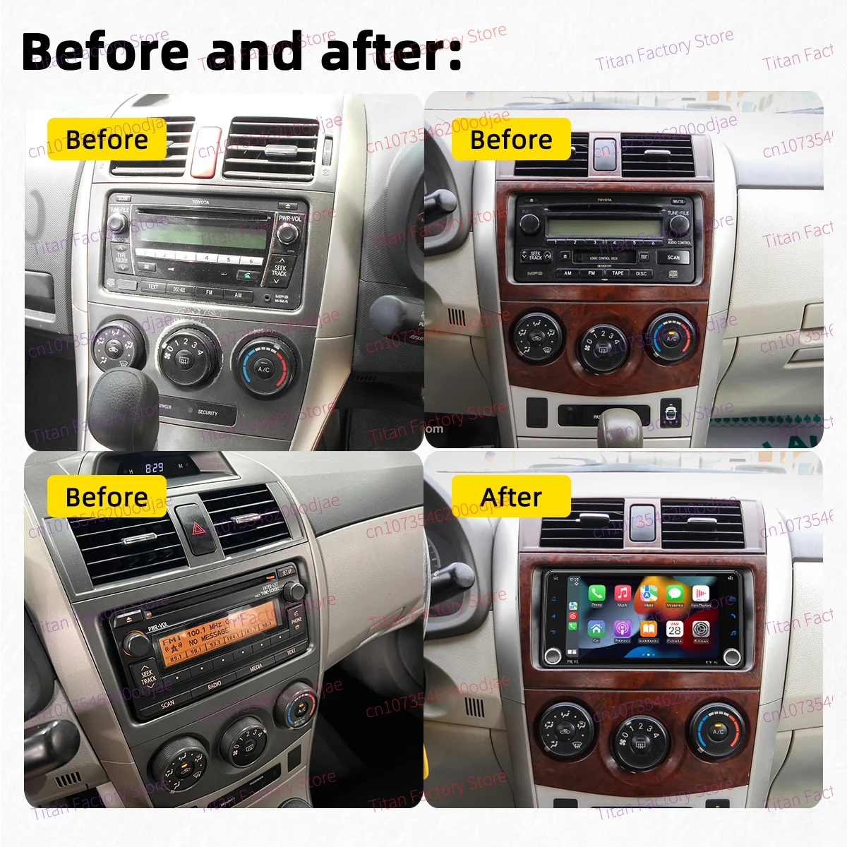 راديو سيارة أندرويد 2Din بشاشة 7 بوصات لسيارة تويوتا كورولا 2007-2013 يدعم Carplay اللاسلكي، وحدة رأس الوسائط المتعددة الأوتوماتيكية التي تعمل بنظام أندرويد ستيريو #2