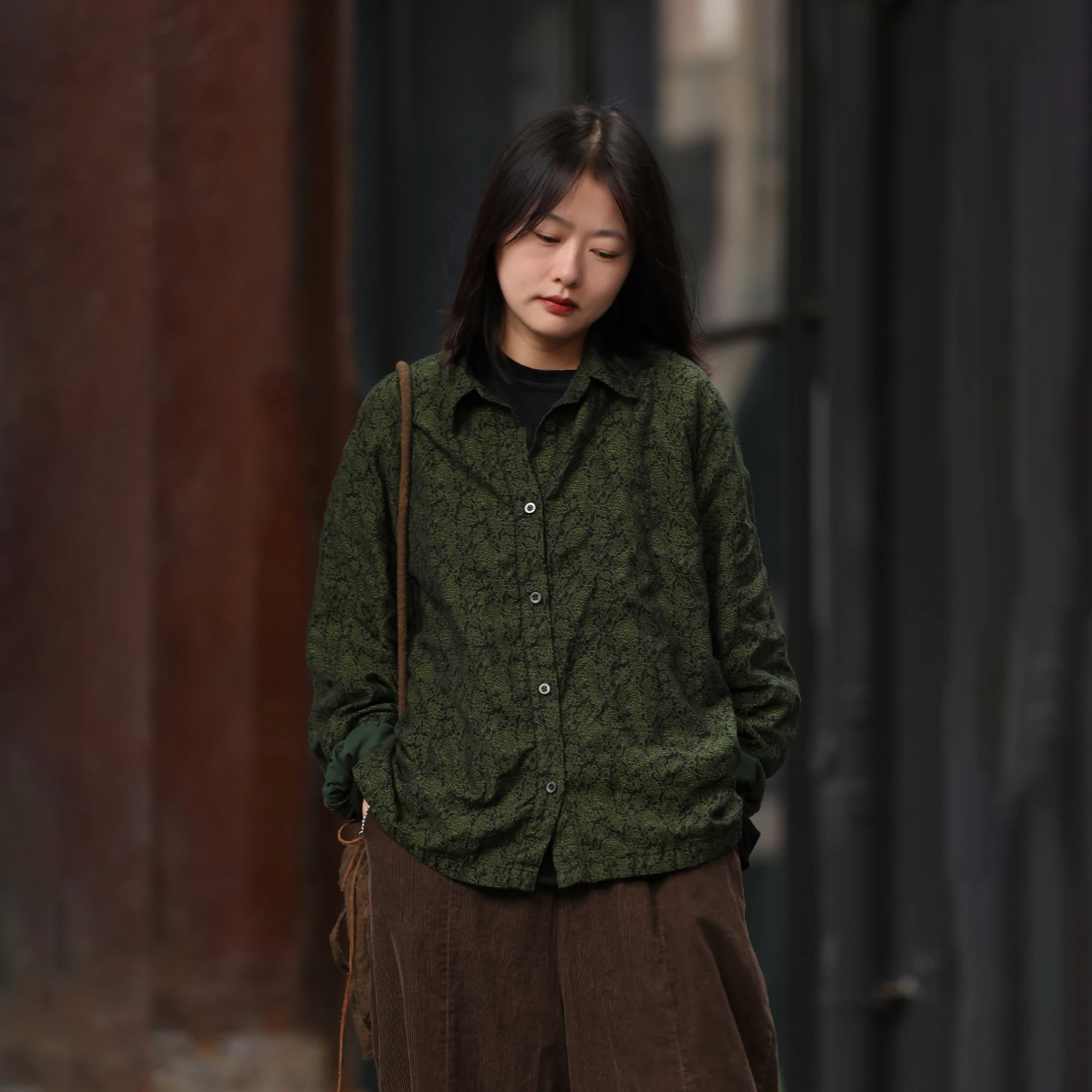 

PengPeng Home 39095 Early Autumn New Cotton Silk Long Sve Embroidered irt Comfortable Breathable Women's Faion irt