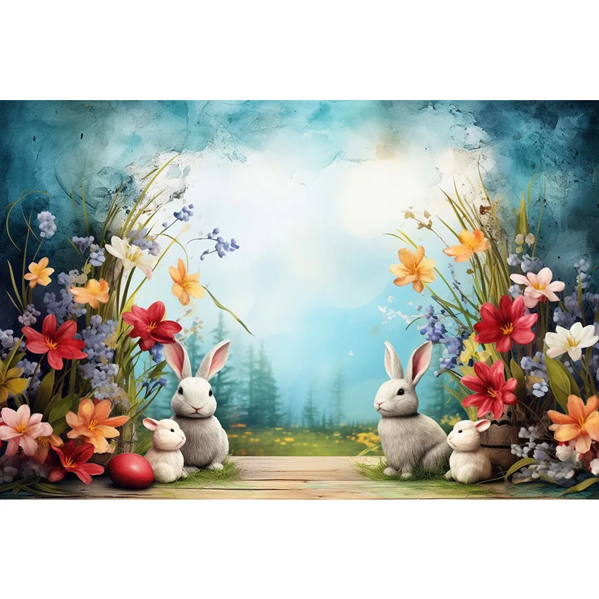 Mehofond Photography Background Spring Easter Bunny Greengrass Floral Child Birthday Cake Smash Featival Decor Backdrop Photocal