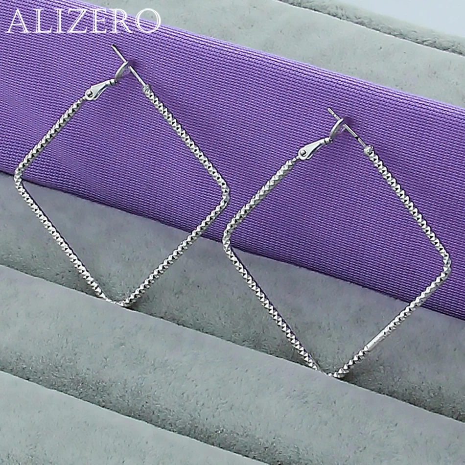 

ALIZERO 925 Sterling Silver Charms Square Big Hoop Earrings For Women Fashion Designer Party Wedding Jewelry Gifts