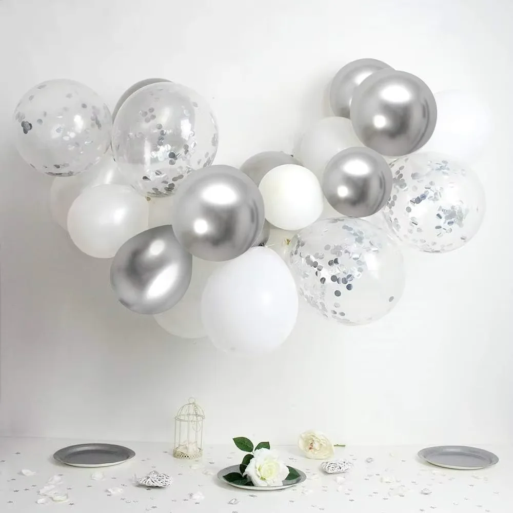 30pcs 10 inch silver black and white balloon set for birthday, wedding, graduation ceremony, party decoration