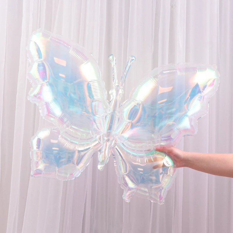 5pcs Transparent Colorful Laser Blue Purple Butterfly Balloon Set Helium Air Globos For Birthday Party Decorations Supplies