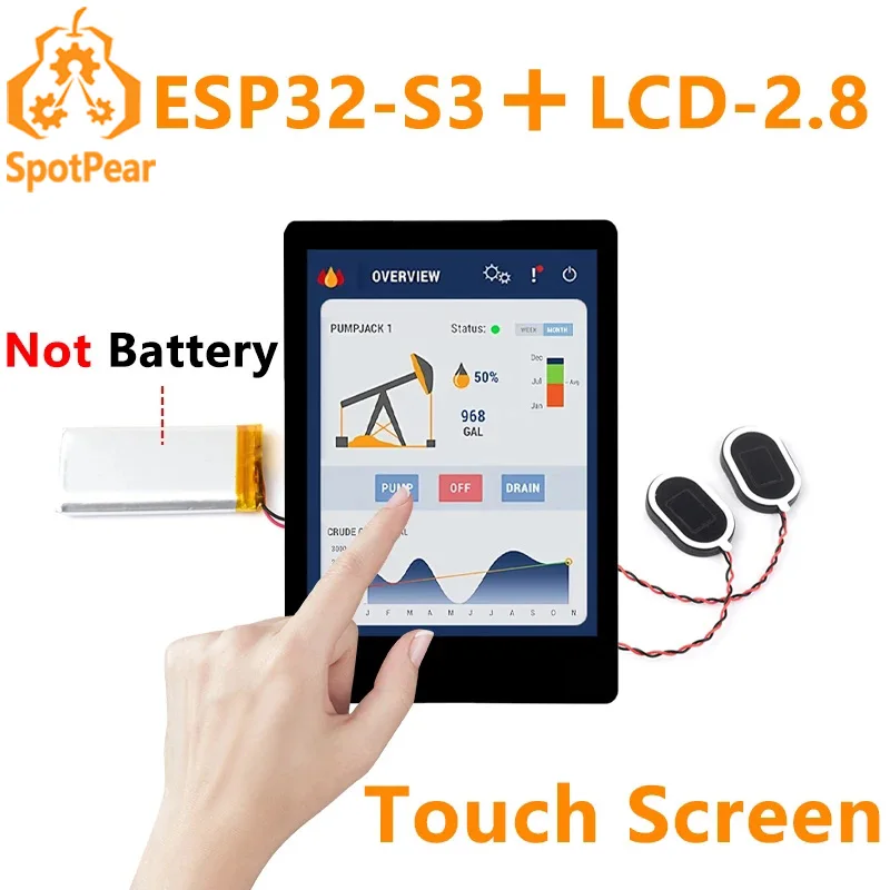 

ESP32 S3 R8 MP3 Board 2.8inch LCD Captive TouchScreen Display LVGL Speaker/RTC/SD-Card-Port/Battery-Port/QMI8658-6-Axis-Sensor