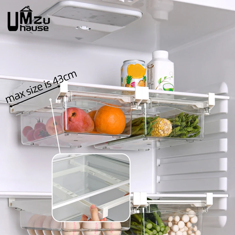 Fridge Drawer Box Vegetable Slide Tray Fruit Food Clear Storage Case Divided Holder Hanging Shelf Kitchen Refrigerator Organizer