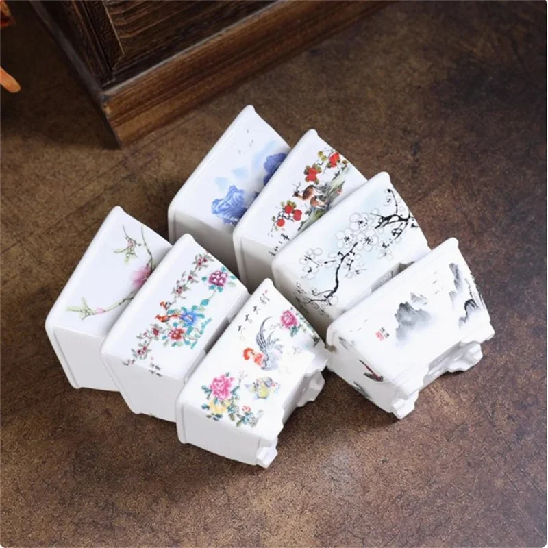Porcelain White Bonsai Pot,Square Mini Pot,Round,Small Flower Vase,Dormitory Planting, Desk Table, Garden Decoration