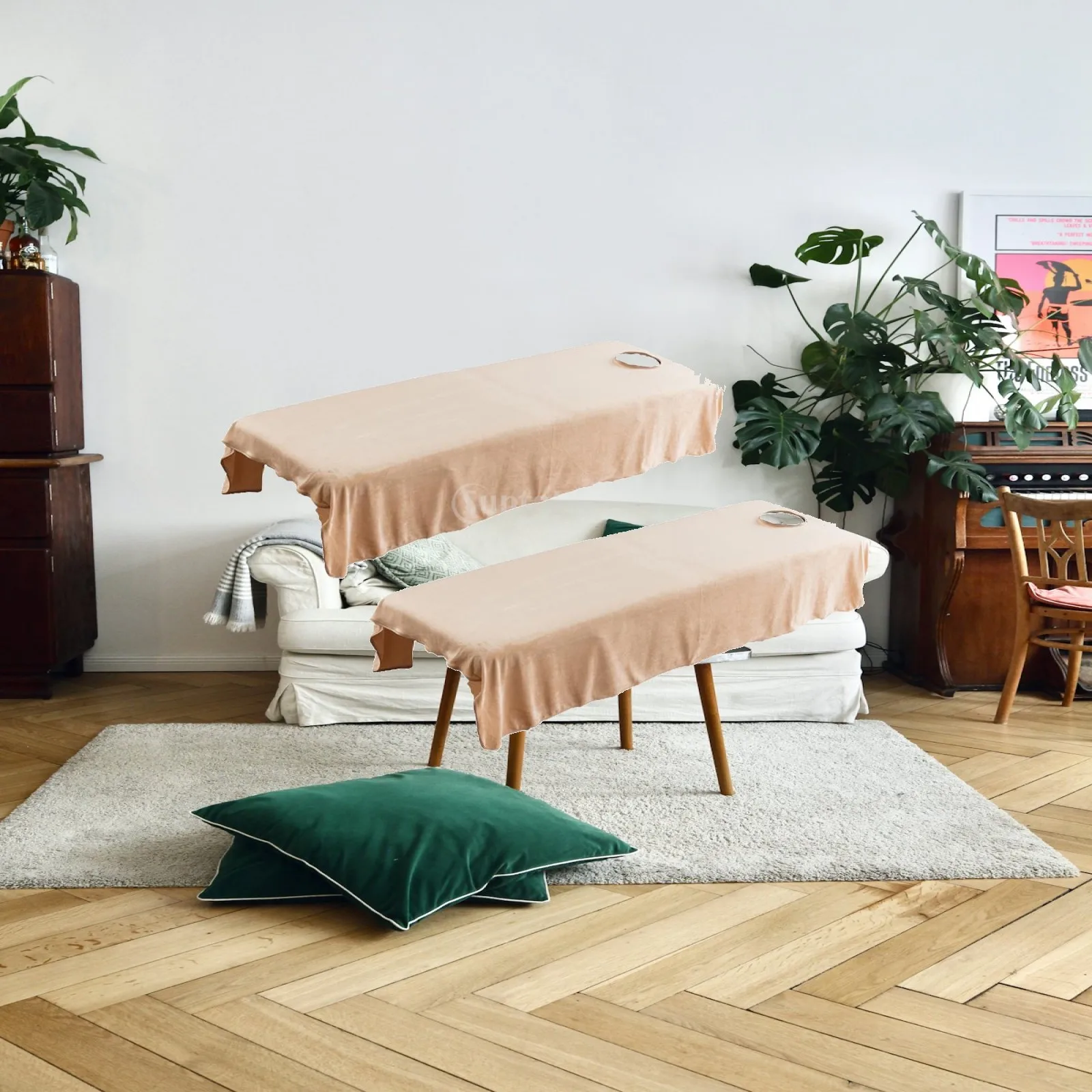 Flat Massage Table Sheet Cover Crystal Velvet Breathable Bed Cloth with Face Hole for Spa Beauty Clinic