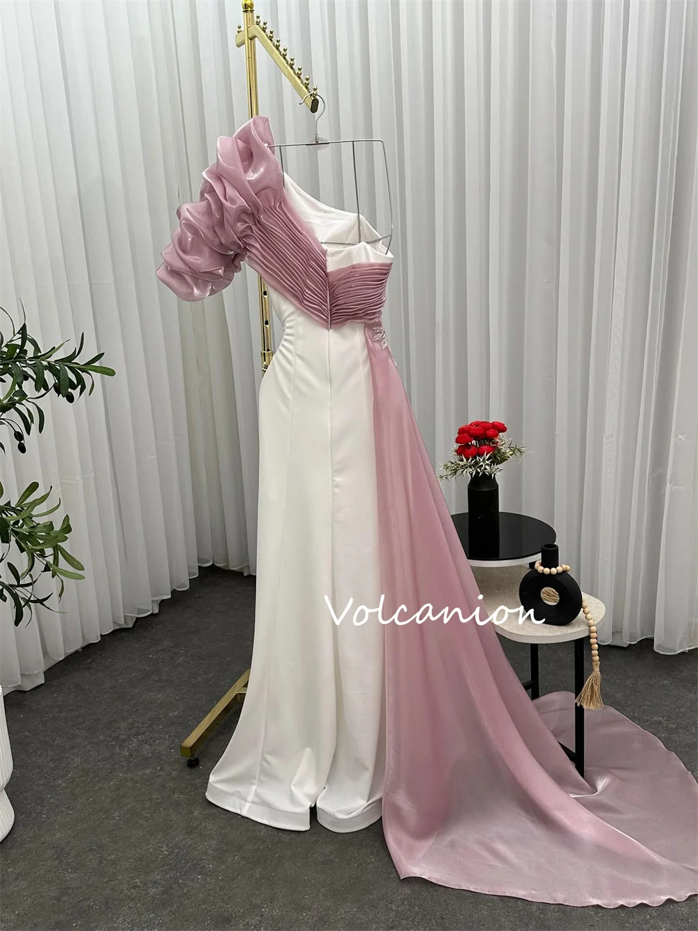 Gaun Panjang Satu Bahu A-line Ruffle Lipat Jersey Cocok Kustom Gaya Modern Pesta Acara Dipesan Lebih Dahulu