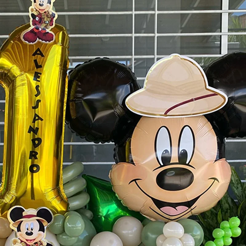 74 STKS Jungle Groene Mickey Mouse Partij Verjaardag Decoratie Latex Ballon Set Aluminium Film Digitale kinderen Baby Douche Decorat