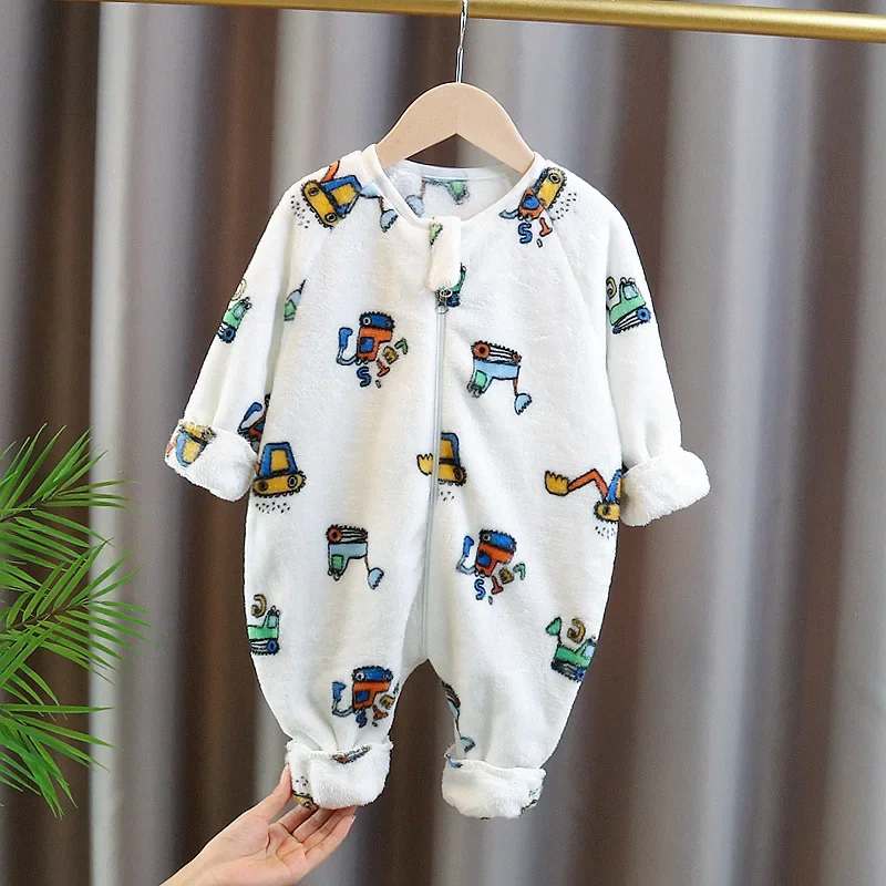 New Boy Fall Winter Thicken Coral Double Fleece Onesie Girl Pajama Baby Crawling Clothe Padded Sleeping Bag Outwear Fit Jumpsuit