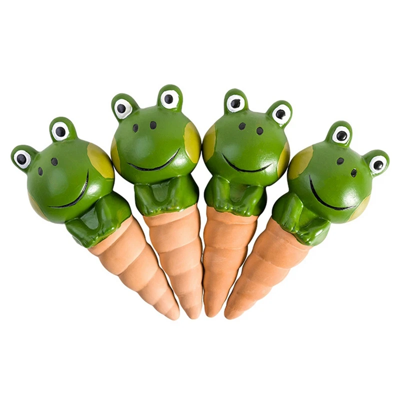 

4Pcs Cartoon Frog Automatic Clay Watering Stakes Plant Dripper Device Terracotta Potted For Indoor Outdoor Garden Yard