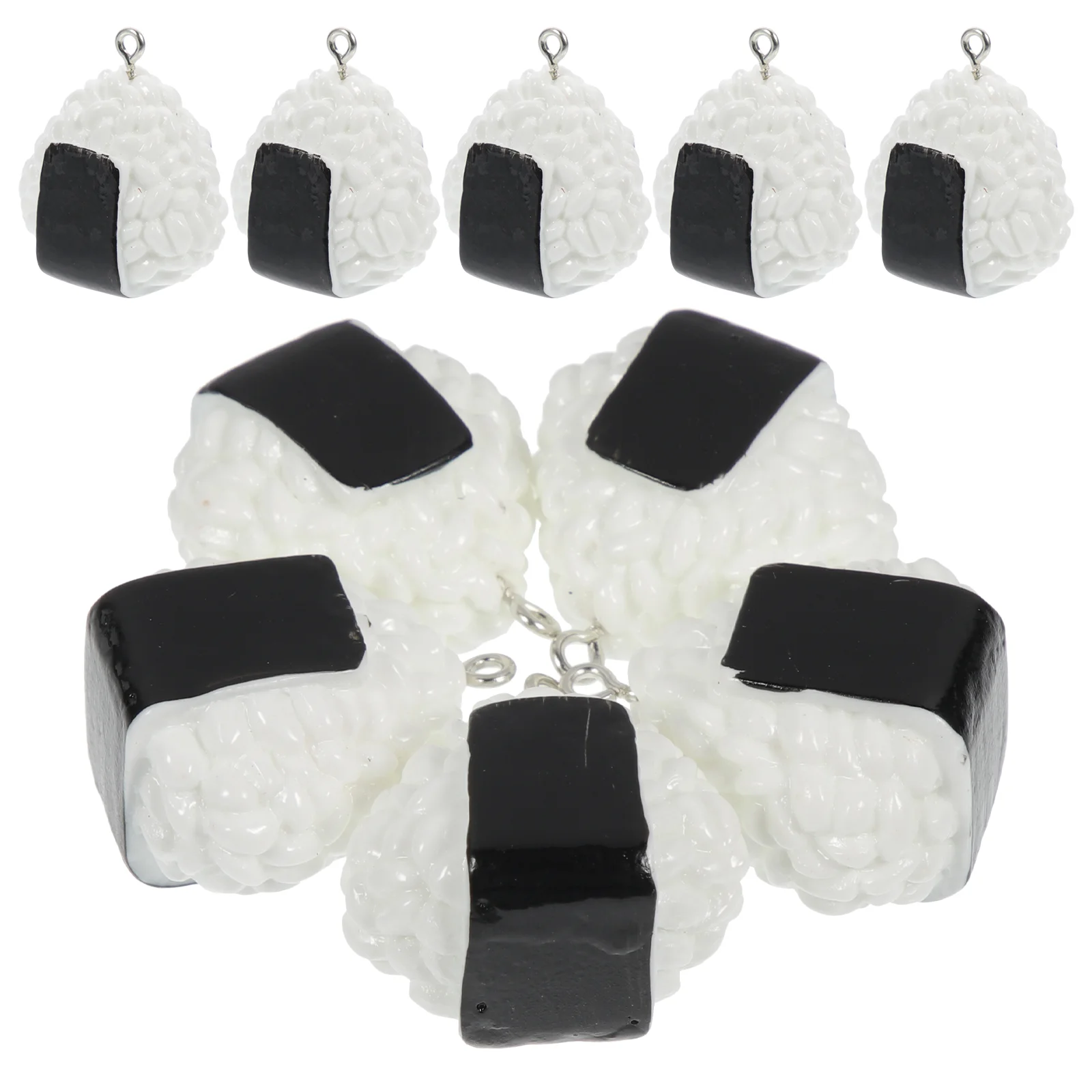 

10 Pcs Imitation Sushi Rice Ball Key Chain Pendants of The Lid Decor Locket Bag Decorative Jewelry Charms Resin Accessories DIY