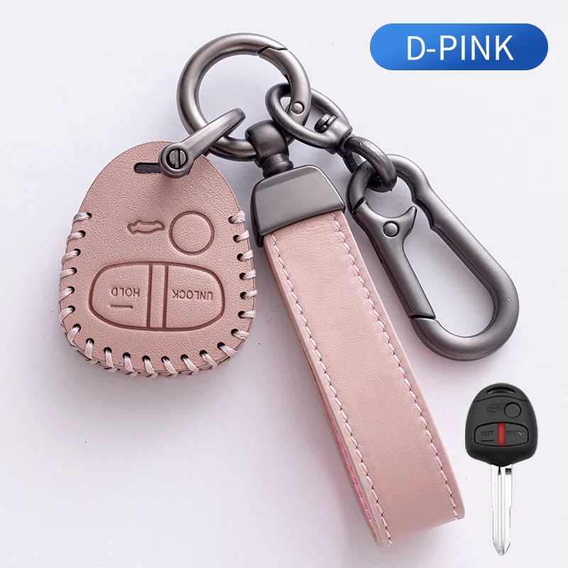 For Mitsubishi Outlander Lancer EX ASX Colt Grandis Pajero Sport Top Cowhide Car Key Case Cover Set Fob Remote Protection