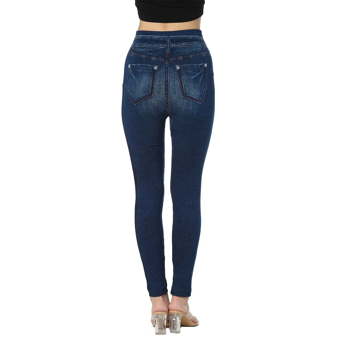 Leggings senza soluzione di continuità Donna Stampa Jeggings Cotone 2022 Ragazza sexy lavorata a maglia a vita alta Jeans finti Denim Femme Pantalon