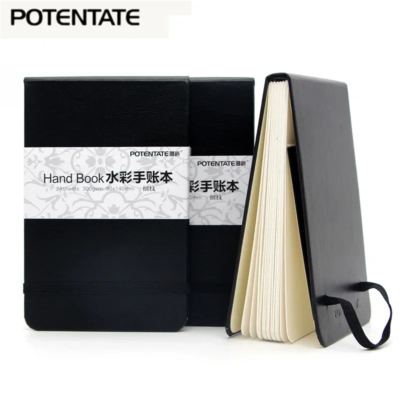 potentateA5/A6 Watercolor Notebook 300g/m 24Sheets Travel Hand Painting Notebook for Water Color Diary Student Art Supplies