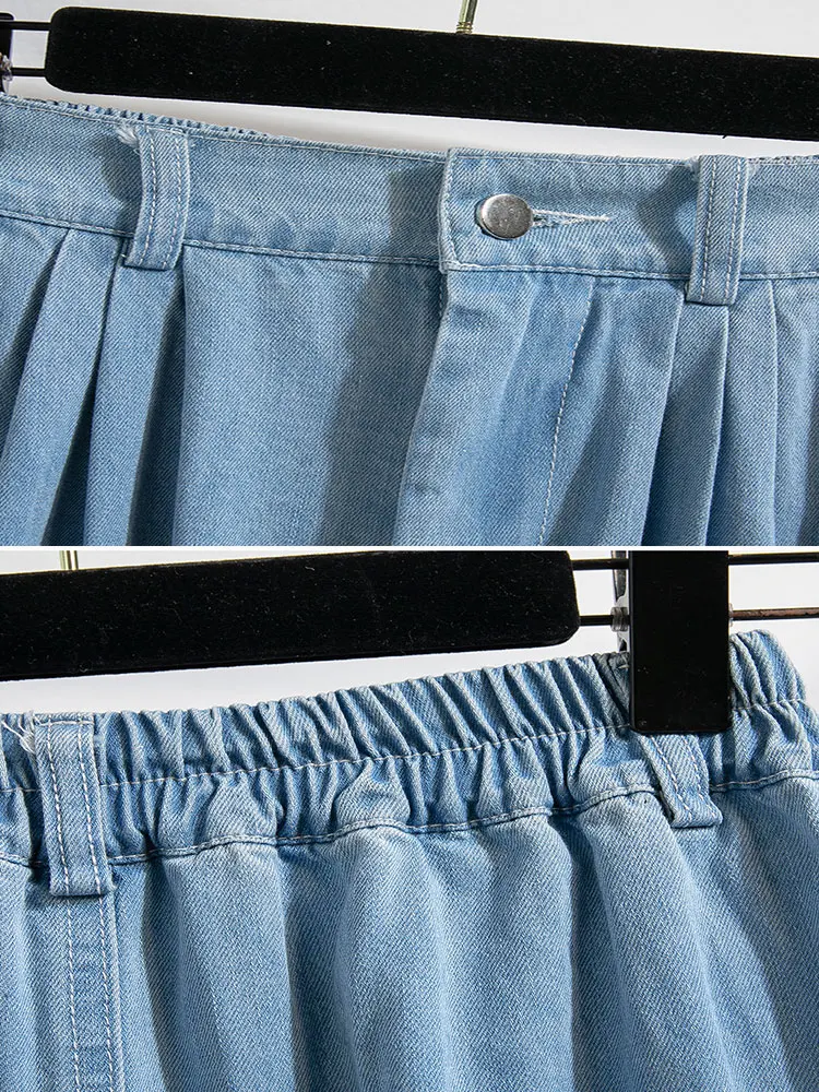 Dżinsowa spódnica damska z wysoką elastyczną talią A Line Midi Jeans Spódnice Blue Sky Blue Color Koreańska moda, Plus Size, Jesień, Nowość, 2025