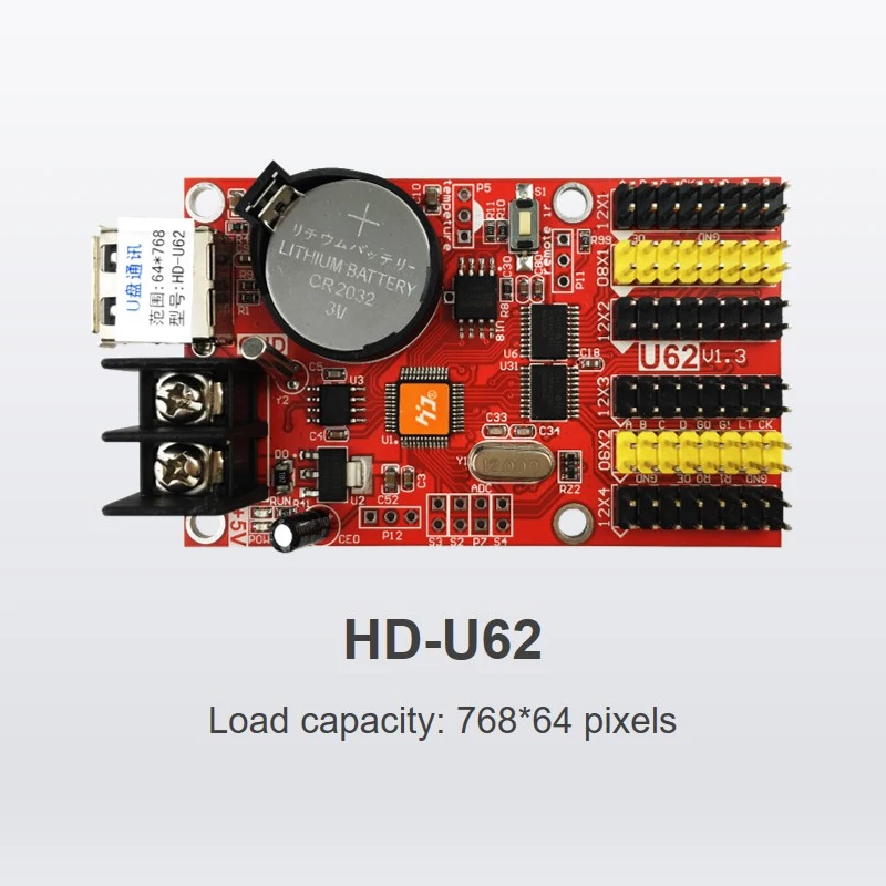 Huidu HD-U62 Single-dual Color U-disk Controller Card  Support U-disk, 768 x 64pixels , 4 x HUB12 , 2 x HUB08 interface