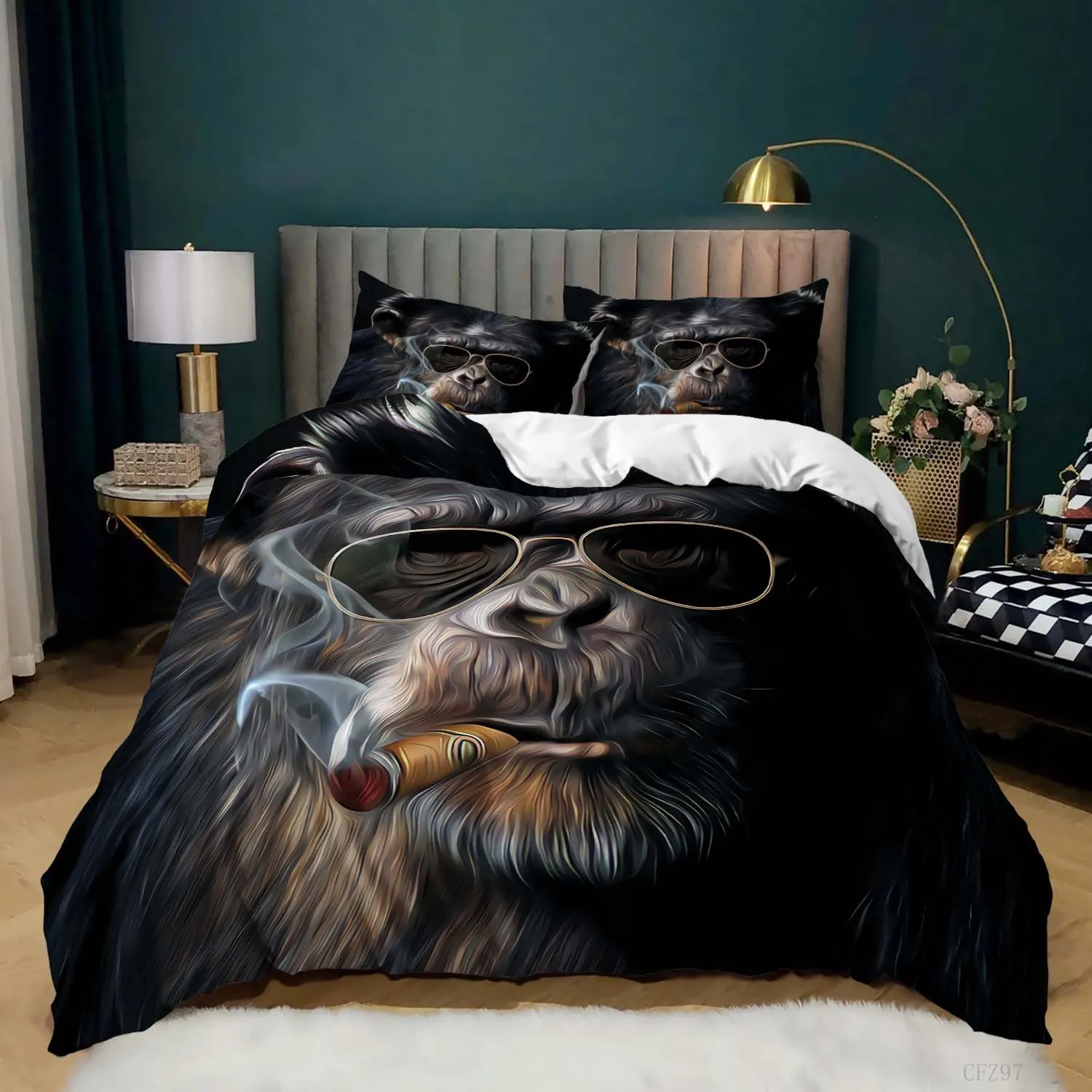 Monkey Duvet Cover Set,Monkey Bedding Set Full Queen Size,Cute Monkey Comforter Cover,Cartoon Animal Comforter Cover Set 2/3pcs