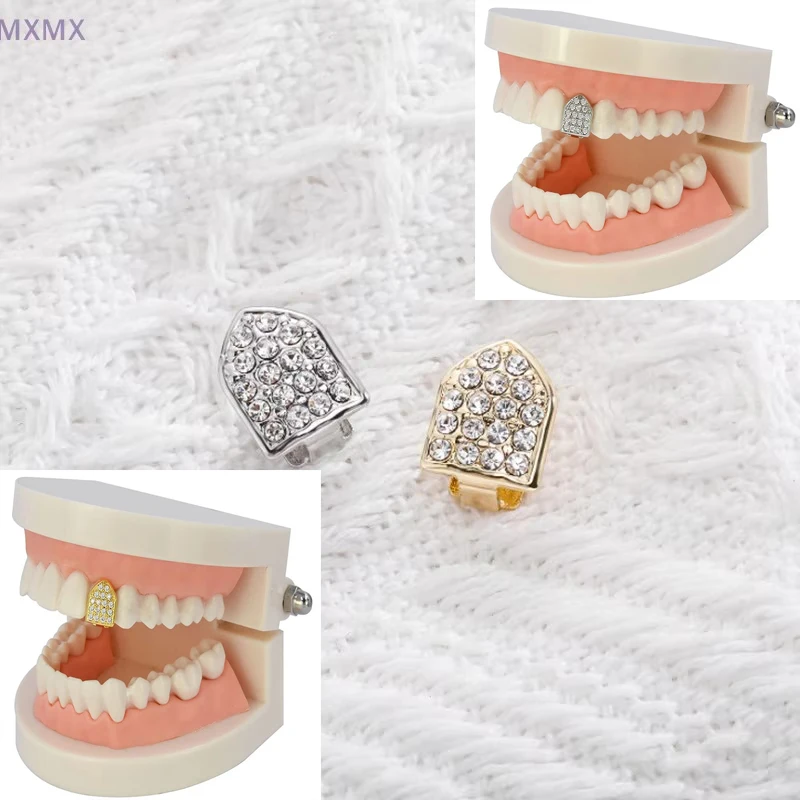 1Pcs Full Crystal Diamond Teeth Braces Decoration Jewelry Hip-hop Style Women Men Plated Tooth Caps Decor Accessories