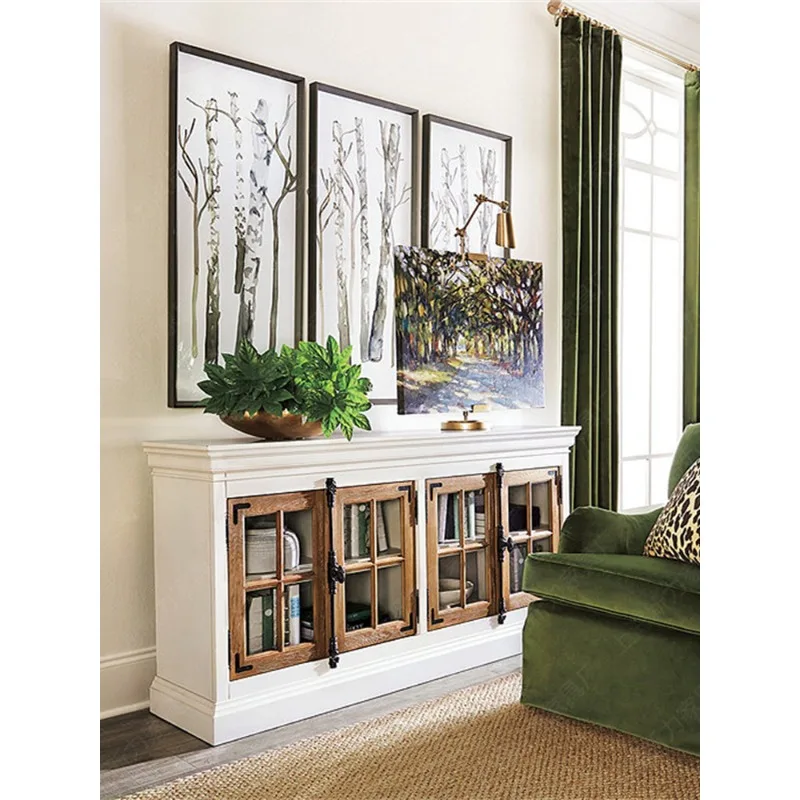 American solid wood floor-to-ceiling bookcase glass door dust locker