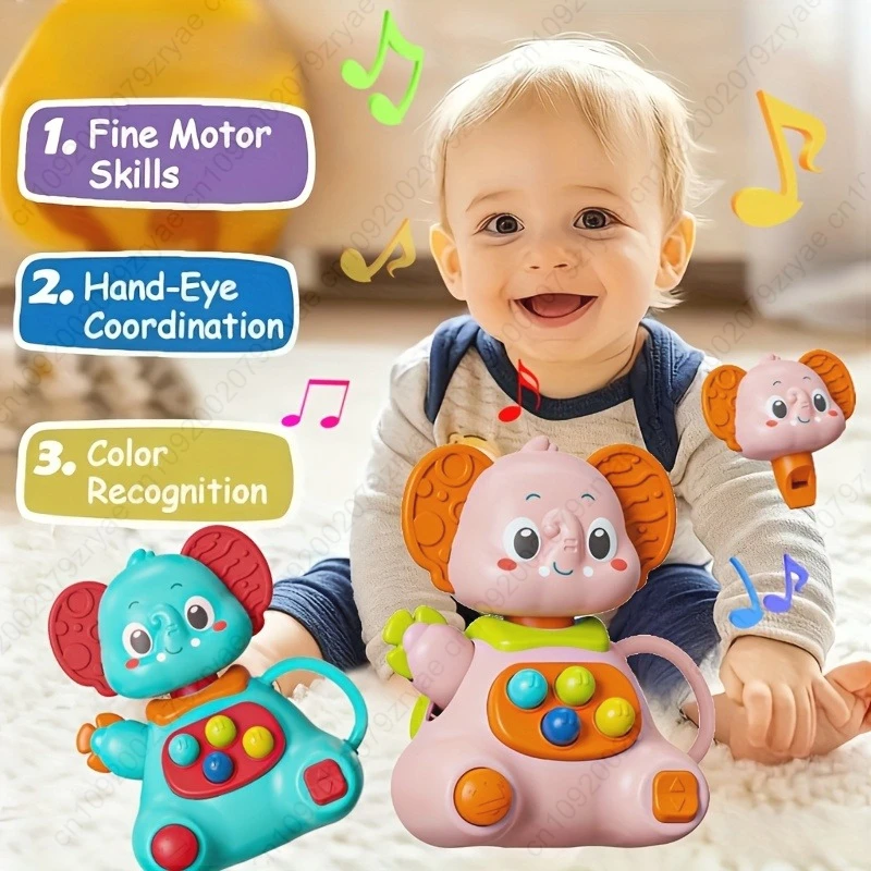Brinquedo de chocalho para bebês com formas de elefante - Brinquedo de desenvolvimento sensorial para bebês e crianças pequenas, cores misturadas - coordenação mão-olho,