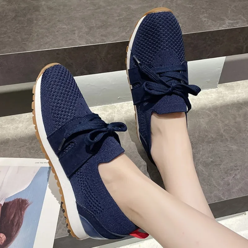 Zapatos informales de malla transpirables para mujer, zapatillas deportivas con plataforma y cordones, vulcanizados, 2024