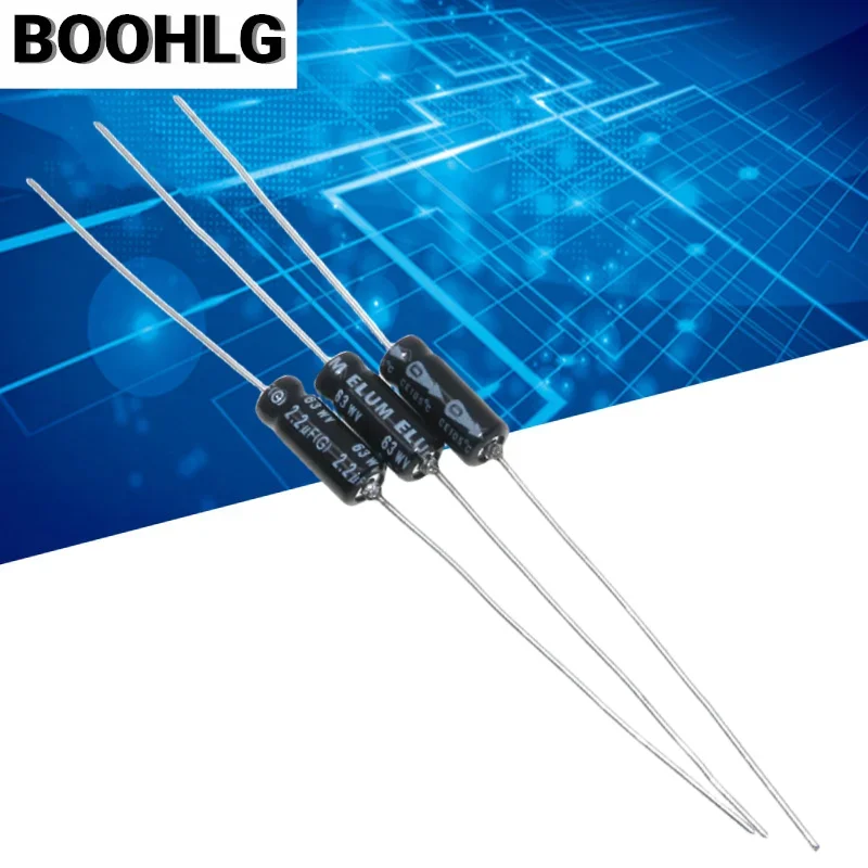 10PCS ELUM 2.2UF 63V 3.3uf 63V 4.7uf Axial polarized electrolytic capacitor 63v 2.2uf  5X13mm