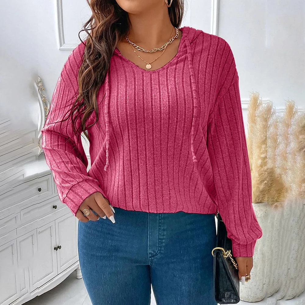 Large Size Tops Women Long Sleeve Loose Hooded Plus Size T -shirt Tee 2023 Autumn Winter Solid Pullover Fashion Female Clothing