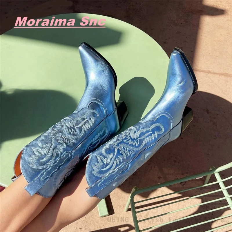 

Solid Cowboy Western Embroidery Woman Boots Pointed Toe Chunky Heel Daily Fashion Comfortable Mid Calf Concise Unique Shoes