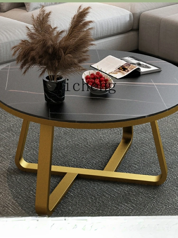 ZK Stone Plate round Tea Table Light Luxury Modern Small Apartment Nordic Small Coffee Table