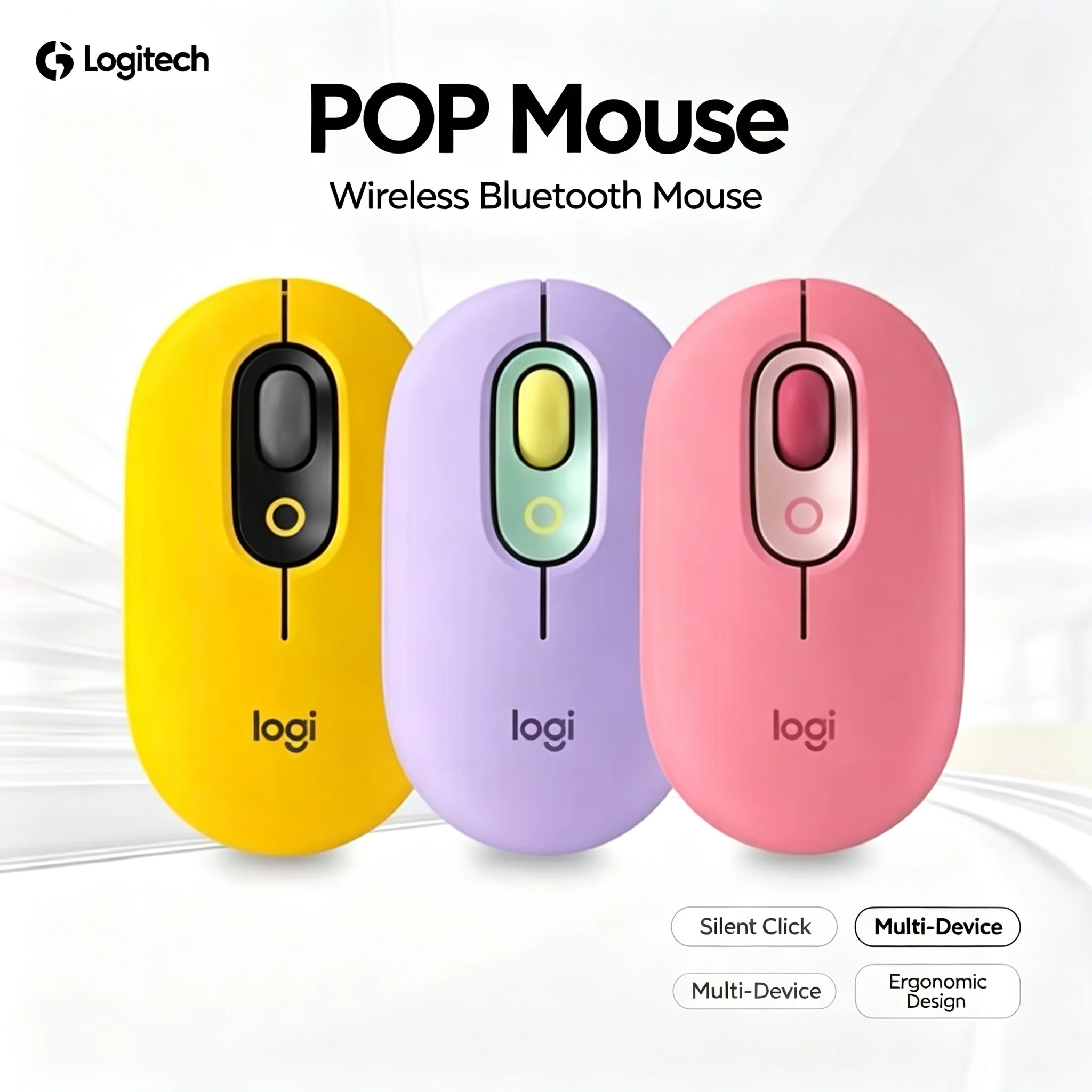 Logitech POP Mouse Bluetooth 5.2 Wireless Mice Silent Buttons Multi‑System Compatible Ergonomic Office Mouse
