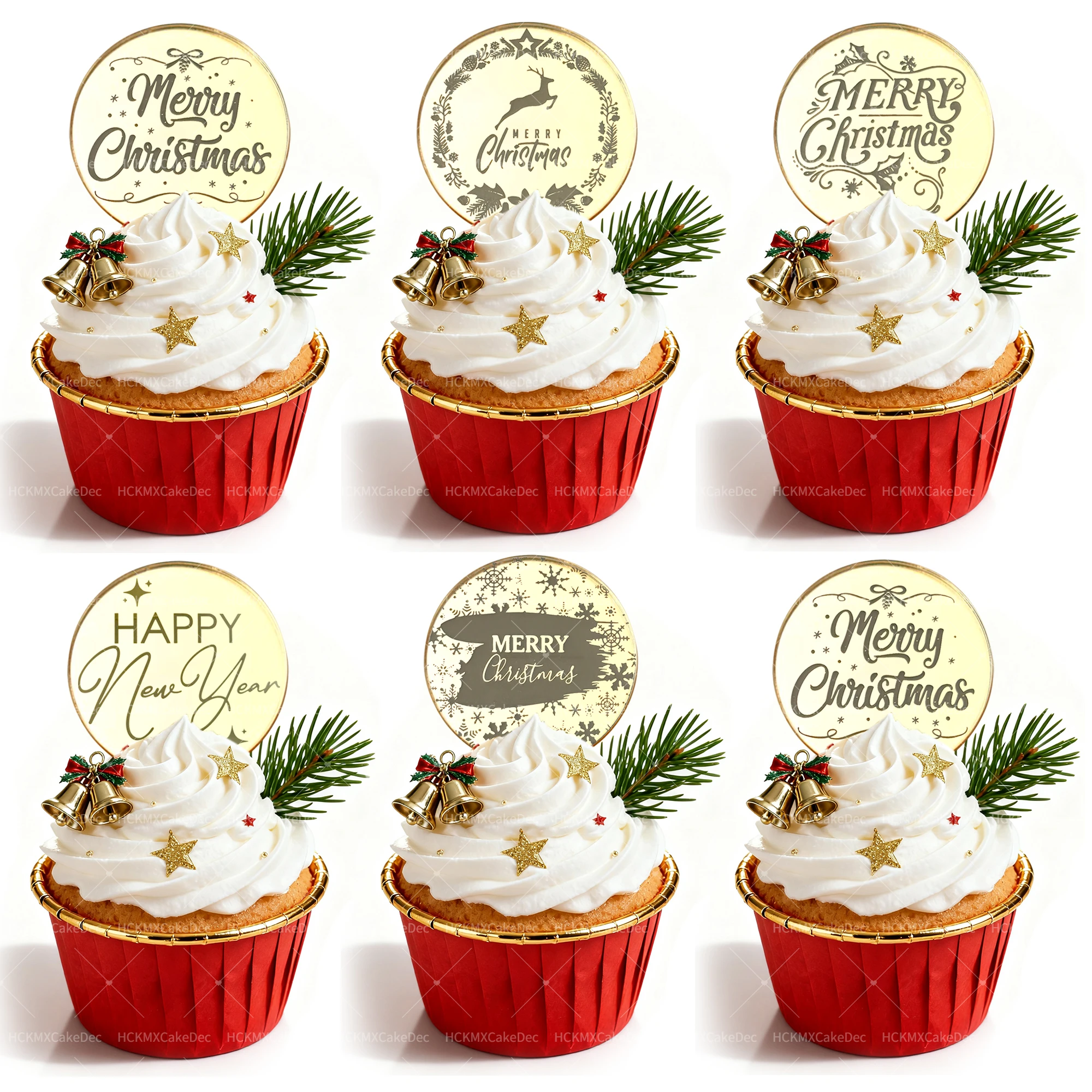 10 Stück Gold-Silber Acryl-Weihnachts-Cupcake-Topper für Weihnachtsfeier-Kuchendekoration – Detail 2