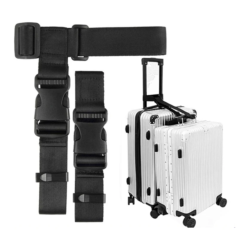 Luggage Straps Adjustable Packing Strap Travel Accessories for Connect Three Luggage Together Black Durable Nylon Cargo Tie Down