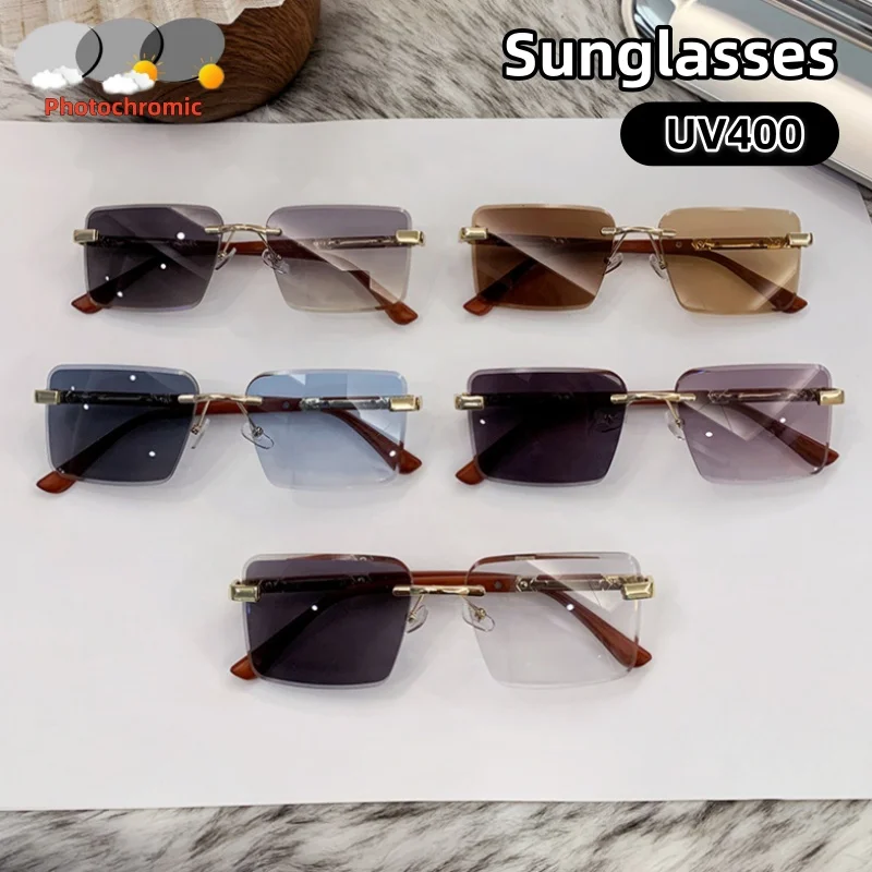 

Woman's Trendy Personality Frameless Photochromic Sunglasses Party Gatherings Stage Performances Travel UV Resistant Glasses