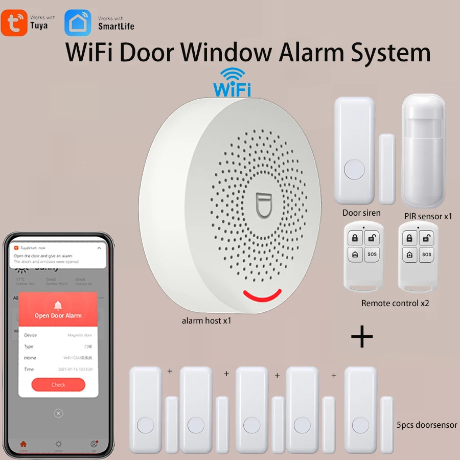 Sistema de seguridad inalámbrico para el hogar inteligente con Control por aplicación, sistema de seguridad para el hogar, Sensor de puerta, juego de sensores Pir para alertas de seguridad