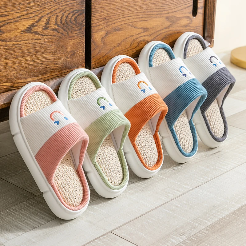Cute Women's Linen Slippers for All Seasons Suitable for Men and Women Indoor Home Furnishings Anti slip Breathable Cool Slipper