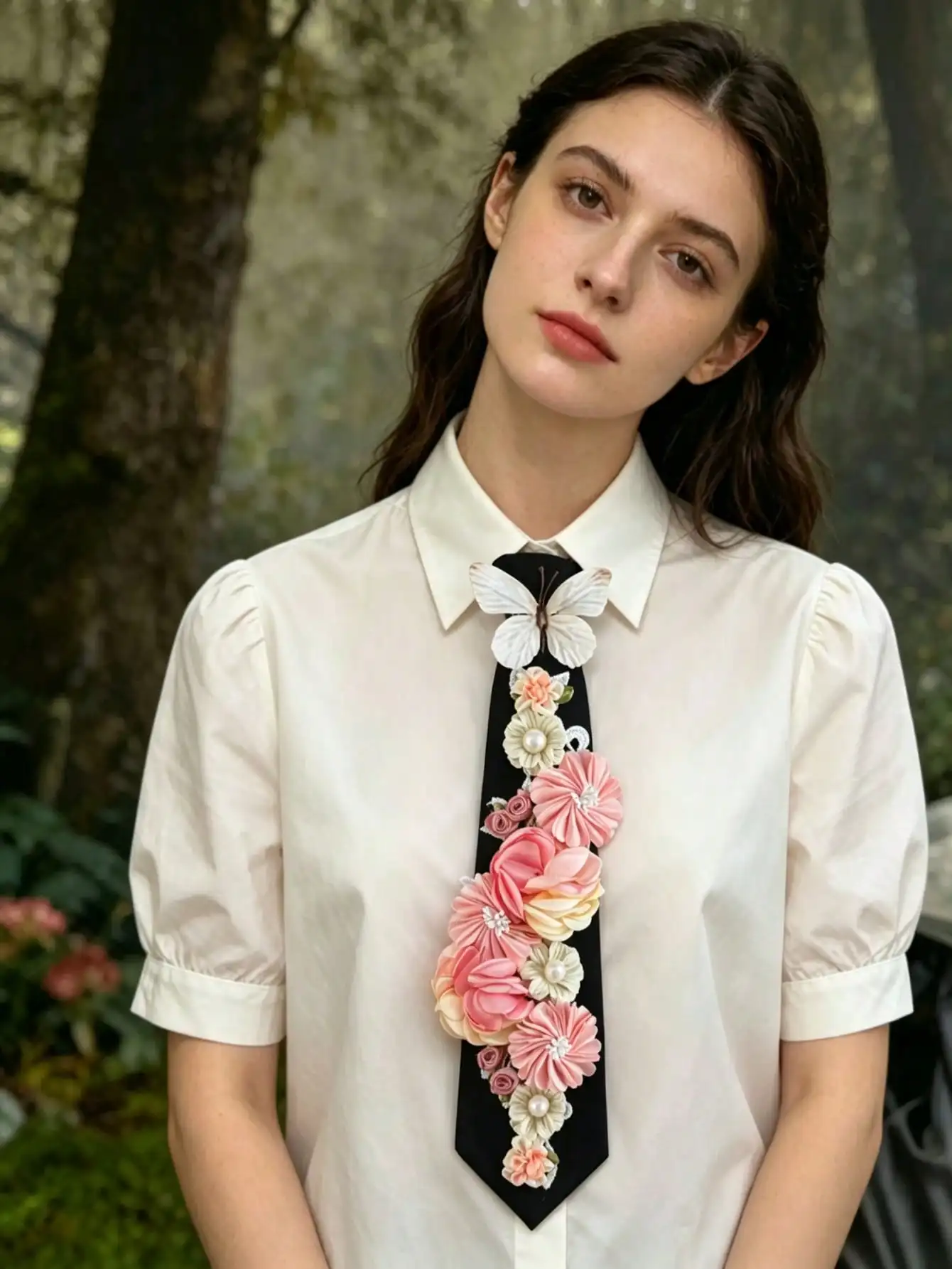 1 Piece of Trendy Short Neckband in Black Polyester with Fresh Blue Daisy Embroidery and Pearl Decoration, Same Style as Female Groups, Y2K Spicy Girl Accessory, Concert Party Street Style Neck Chain