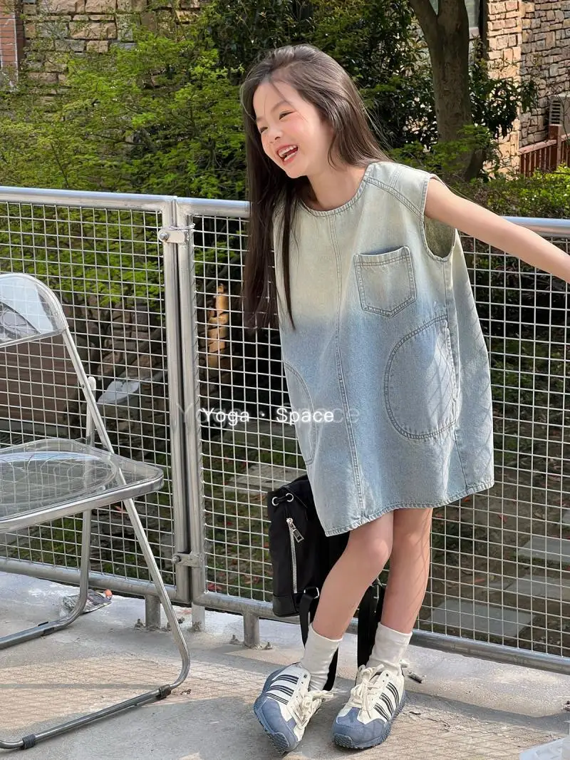 3-13 Years Toddler Kids Denim Dresses for Girls Sleeveless Summer Dress Chidlren Tank Clothing Little Girls Outfits 4 5 6 7 8 9