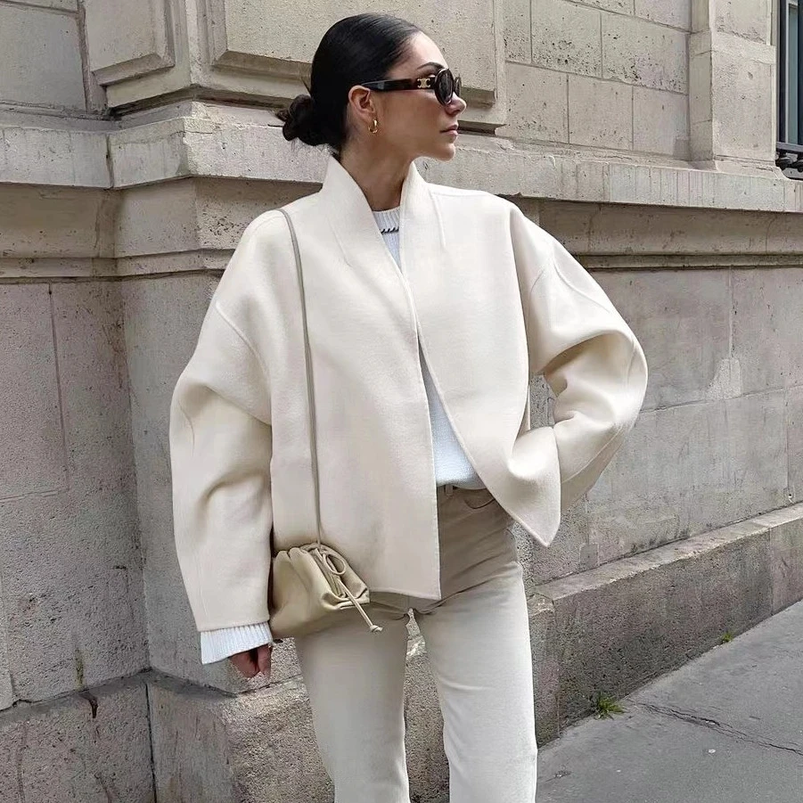 

2026 New Women Loose Elegant Long-Sleeved Short Wool Coat Spring Autumn Women Short Jacket Woolen Coat Women Windbreaker Jacket